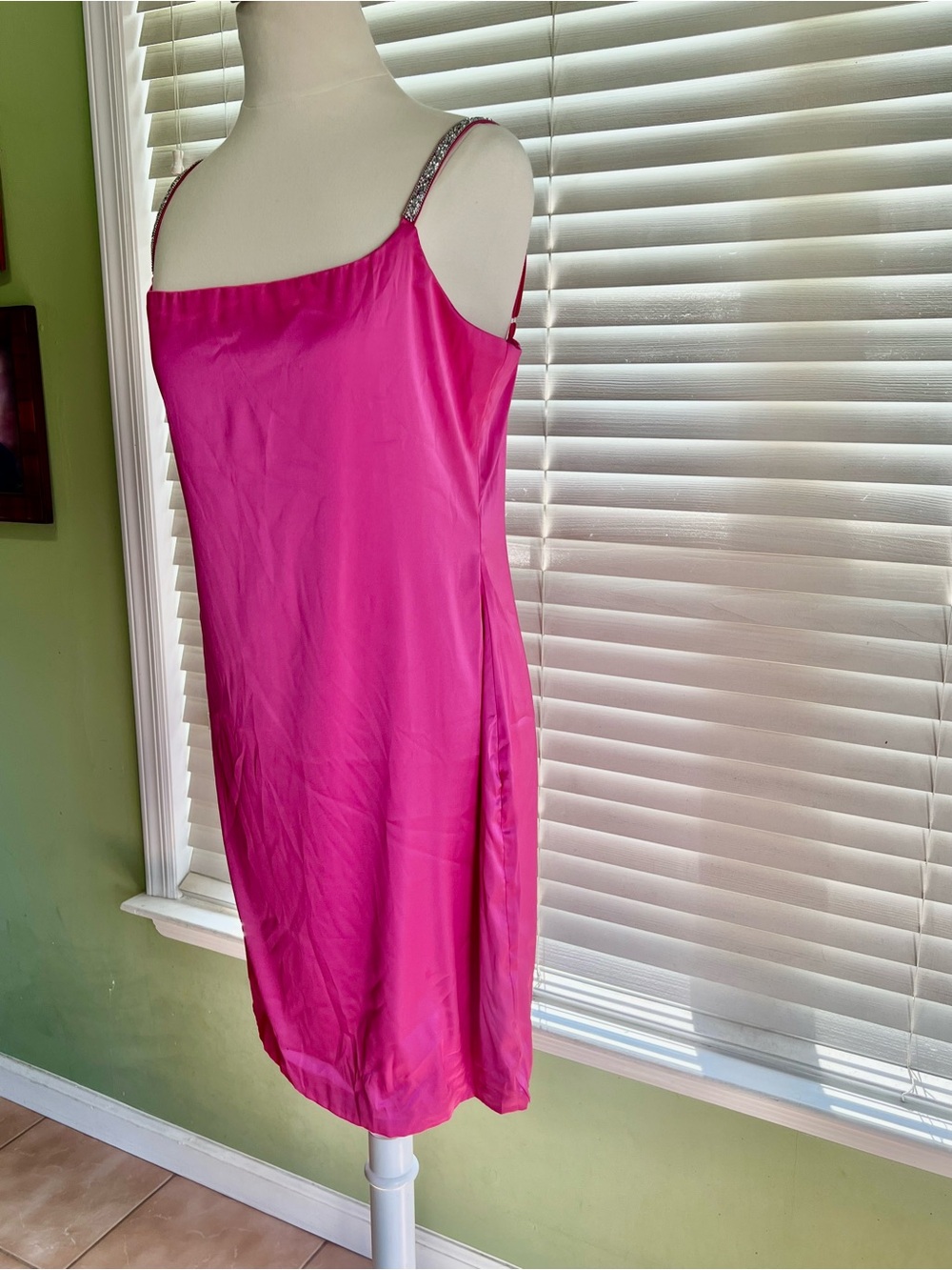Hot Pink Slip Dress with Embellished Straps